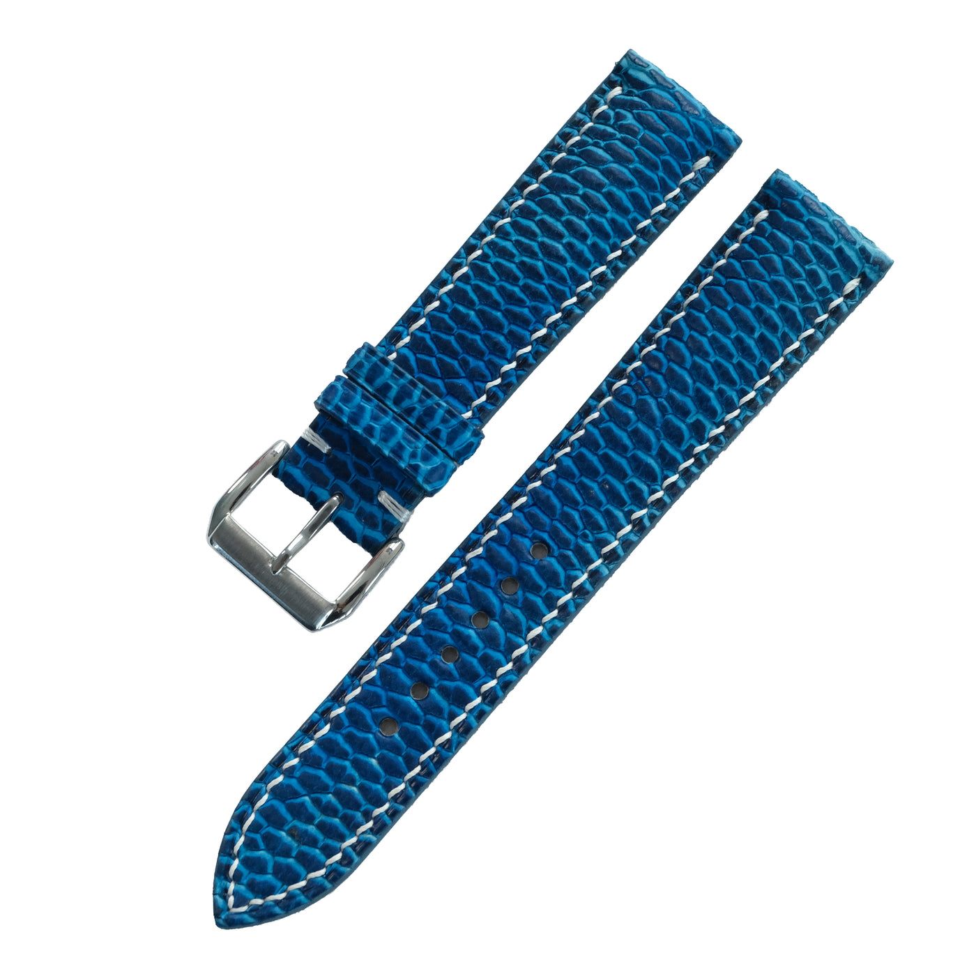 Flat Ocean Blue Hand-Dyed Beaver Tail Leather Watch Strap