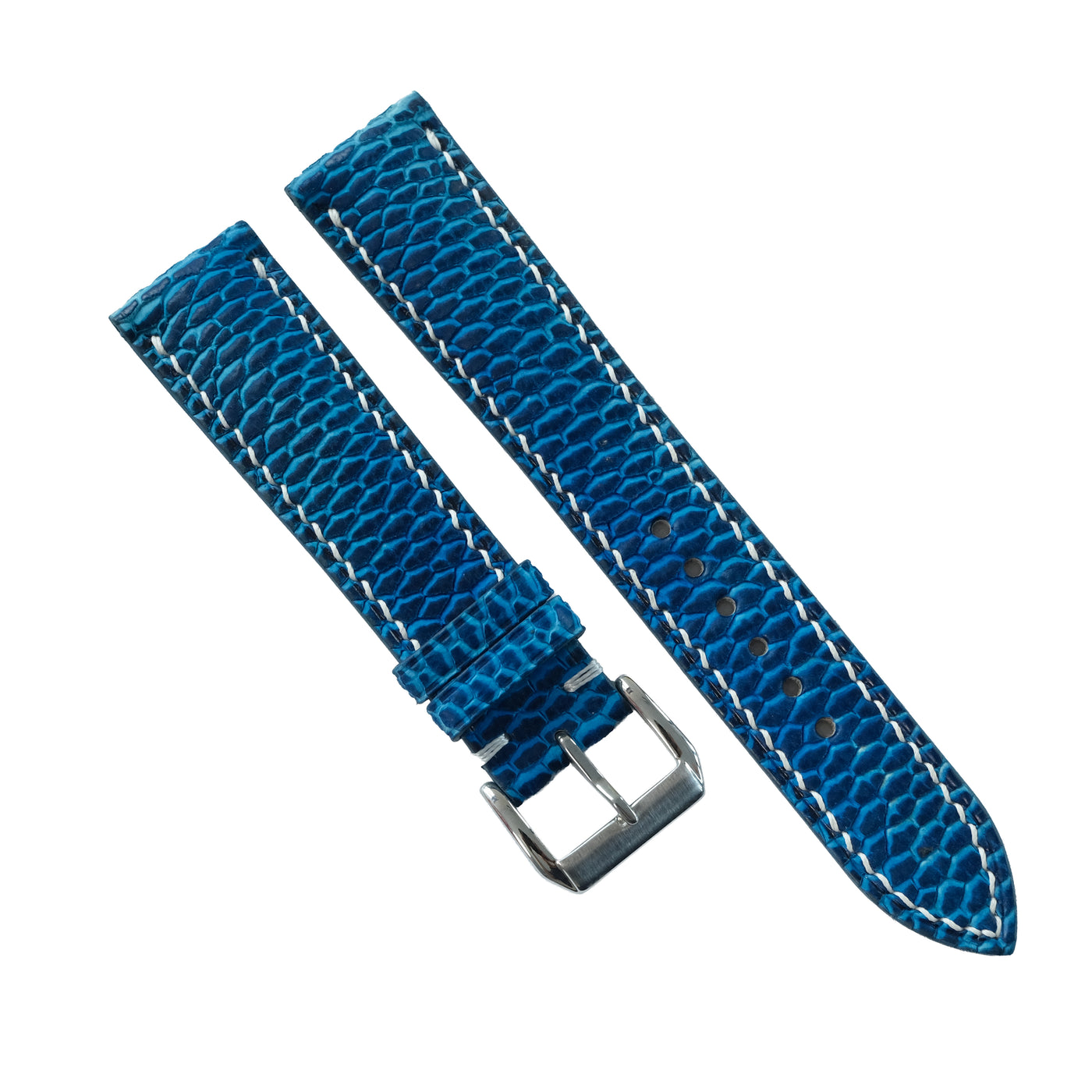 Flat Ocean Blue Hand-Dyed Beaver Tail Leather Watch Strap