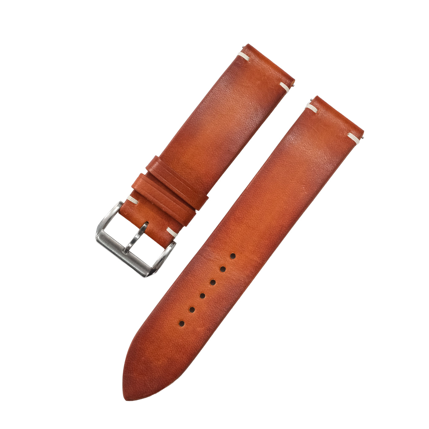 Flat Cognac Patina Leather Watch Strap