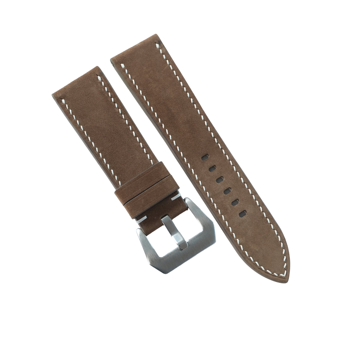 Flat Brown Waxed Cowhide Leather Watch Strap