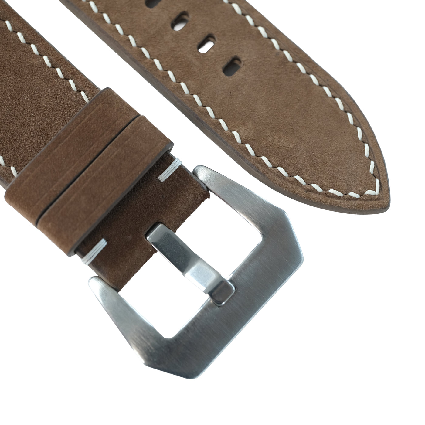 Flat Brown Waxed Cowhide Leather Watch Strap
