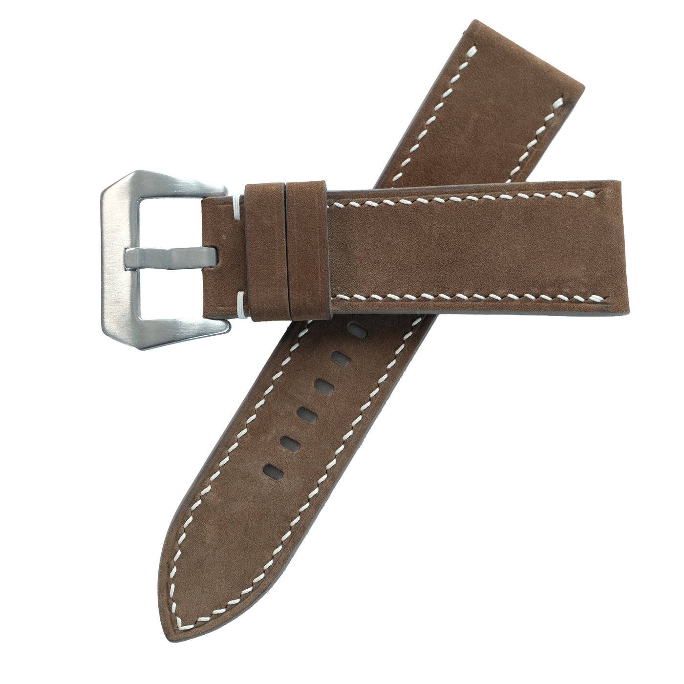 Flat Brown Waxed Cowhide Leather Watch Strap
