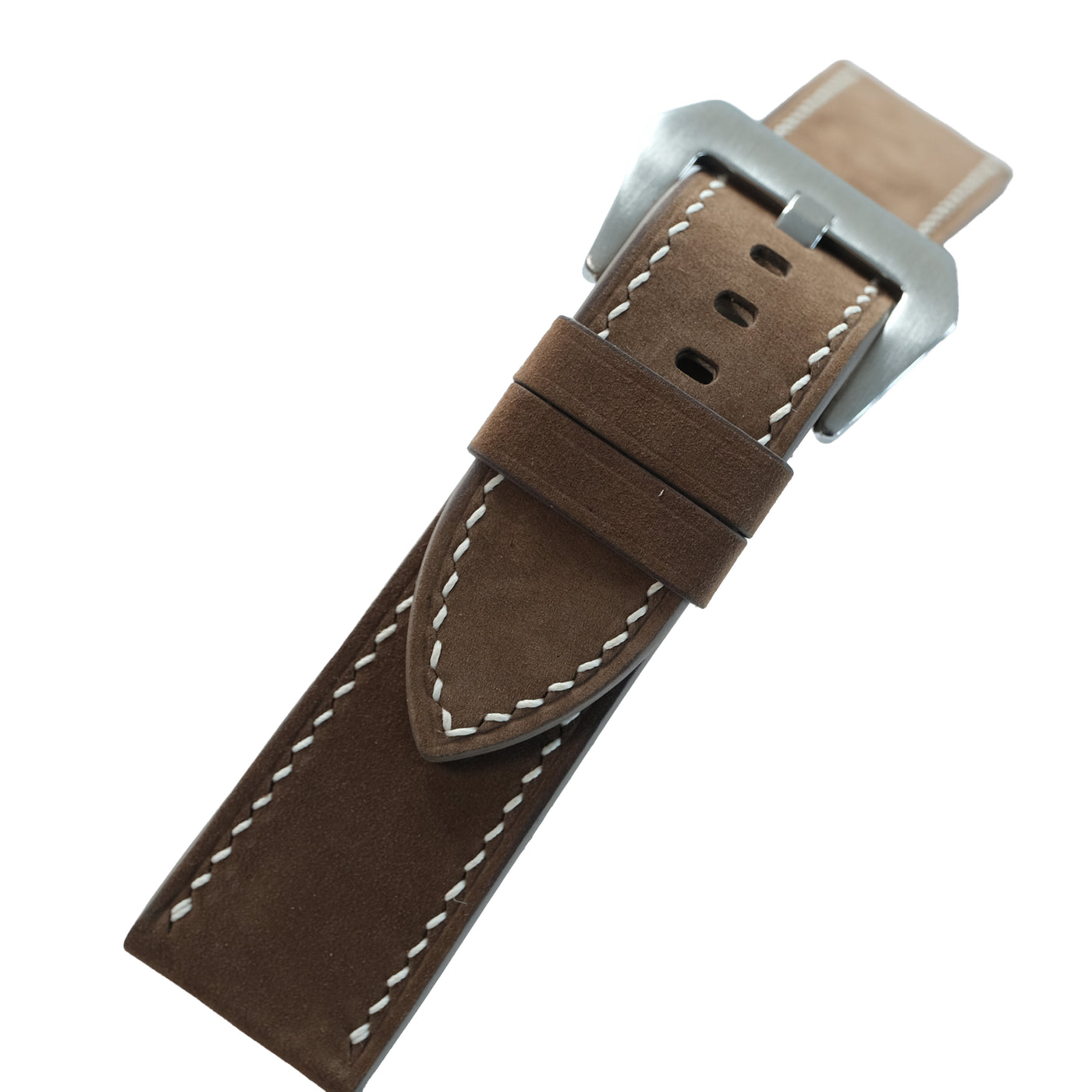 Flat Brown Waxed Cowhide Leather Watch Strap