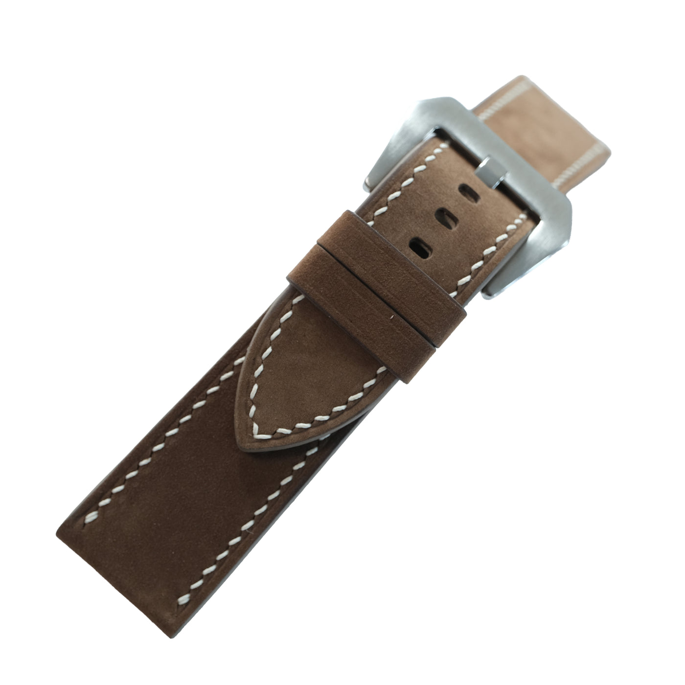 Flat Brown Waxed Cowhide Leather Watch Strap