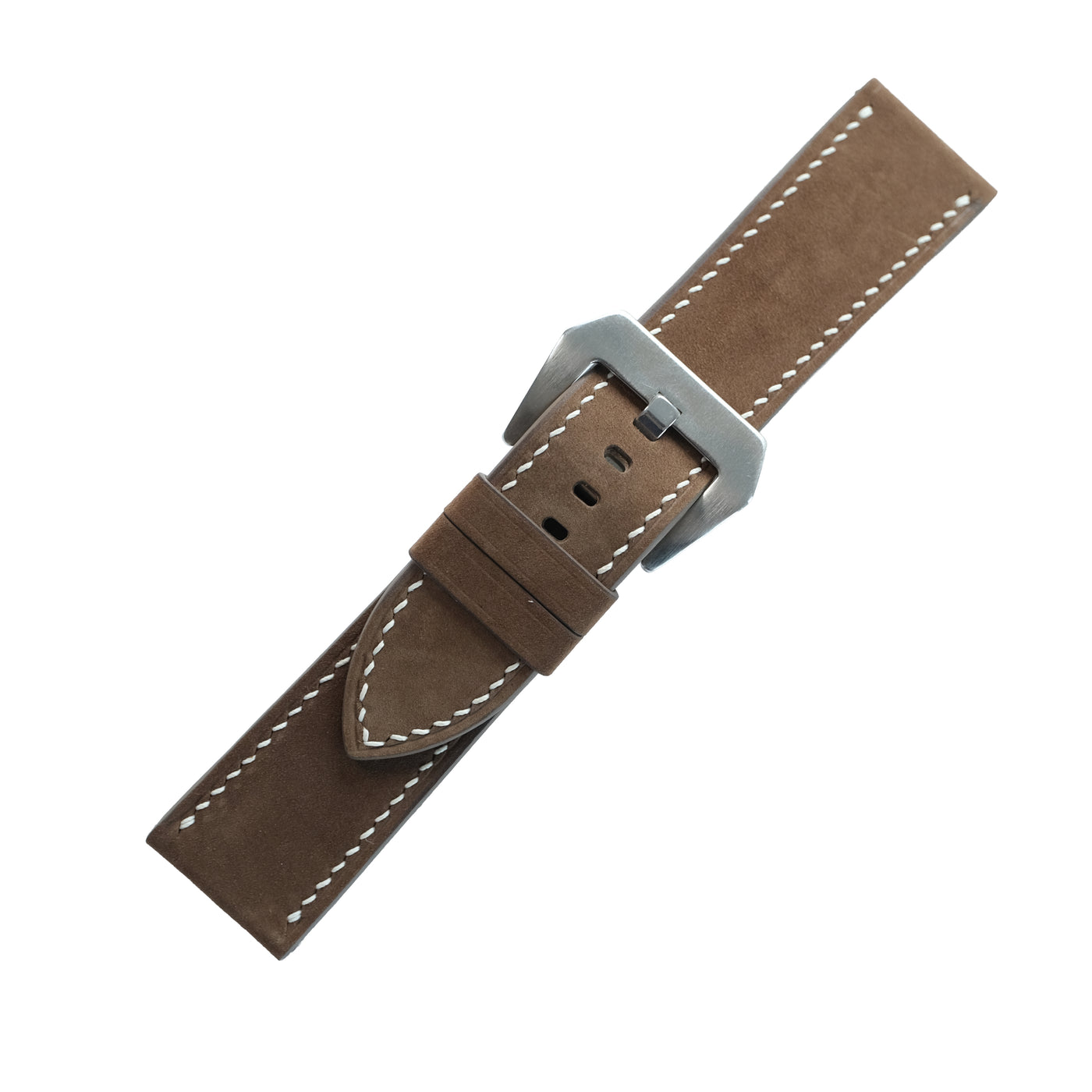 Flat Brown Waxed Cowhide Leather Watch Strap