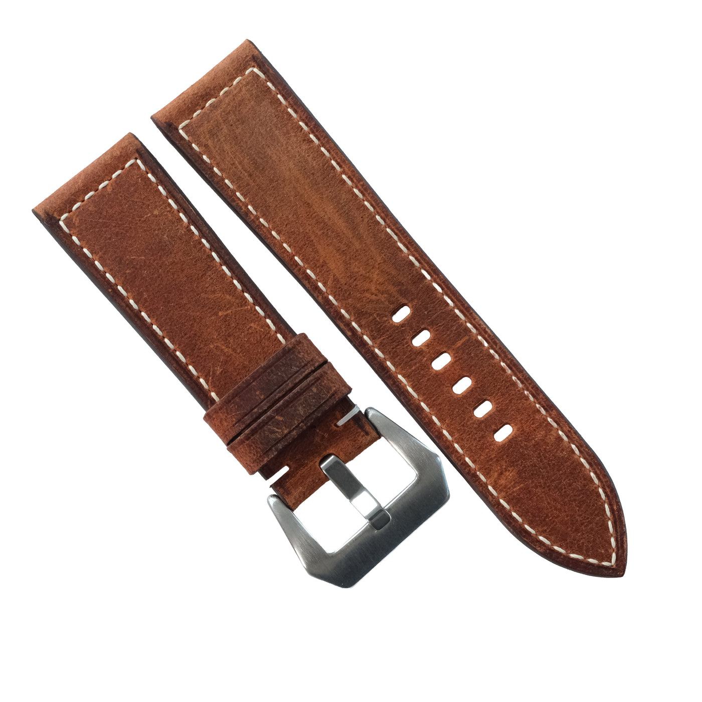 Flat Cognac Waxed Cowhide Leather Watch Strap