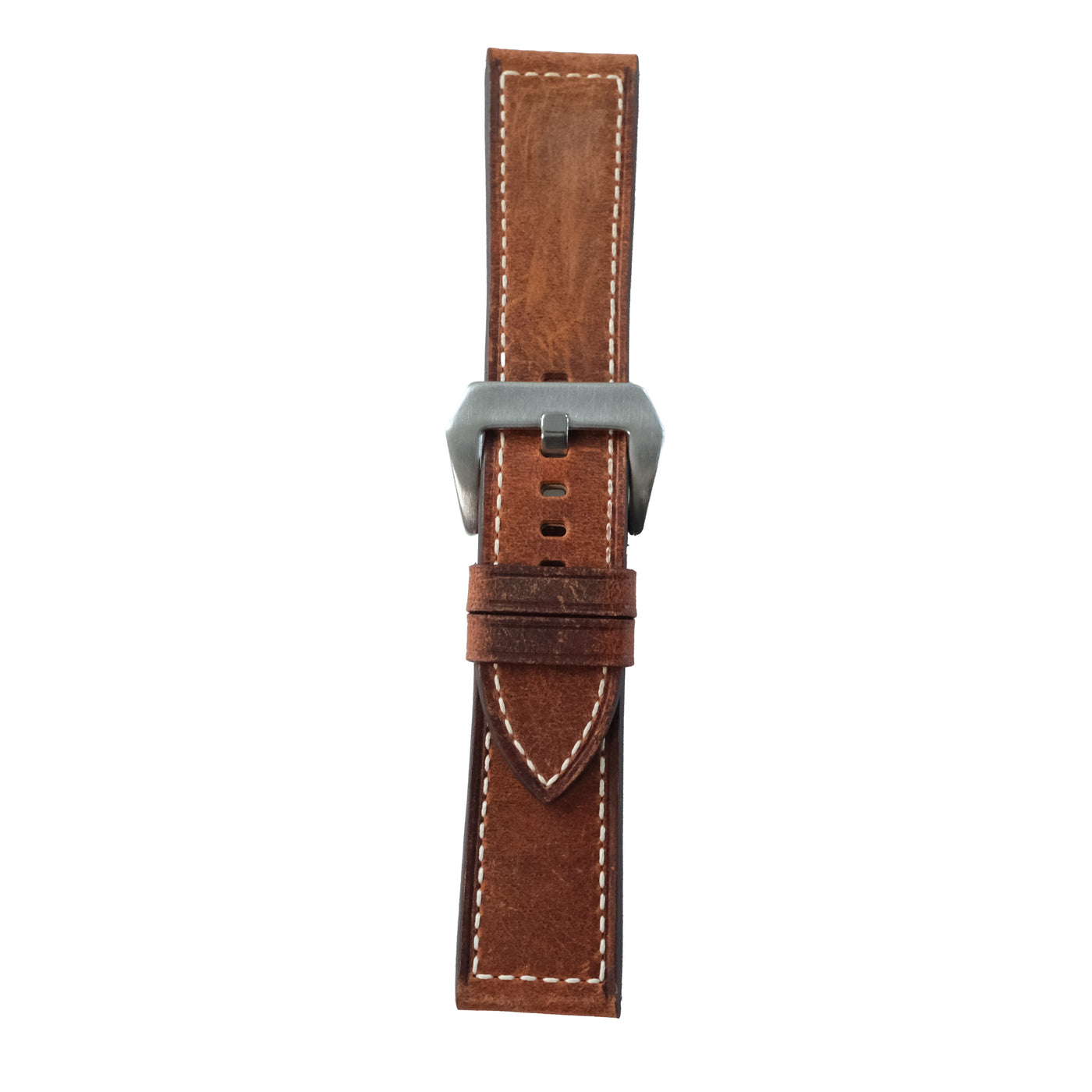 Flat Cognac Waxed Cowhide Leather Watch Strap