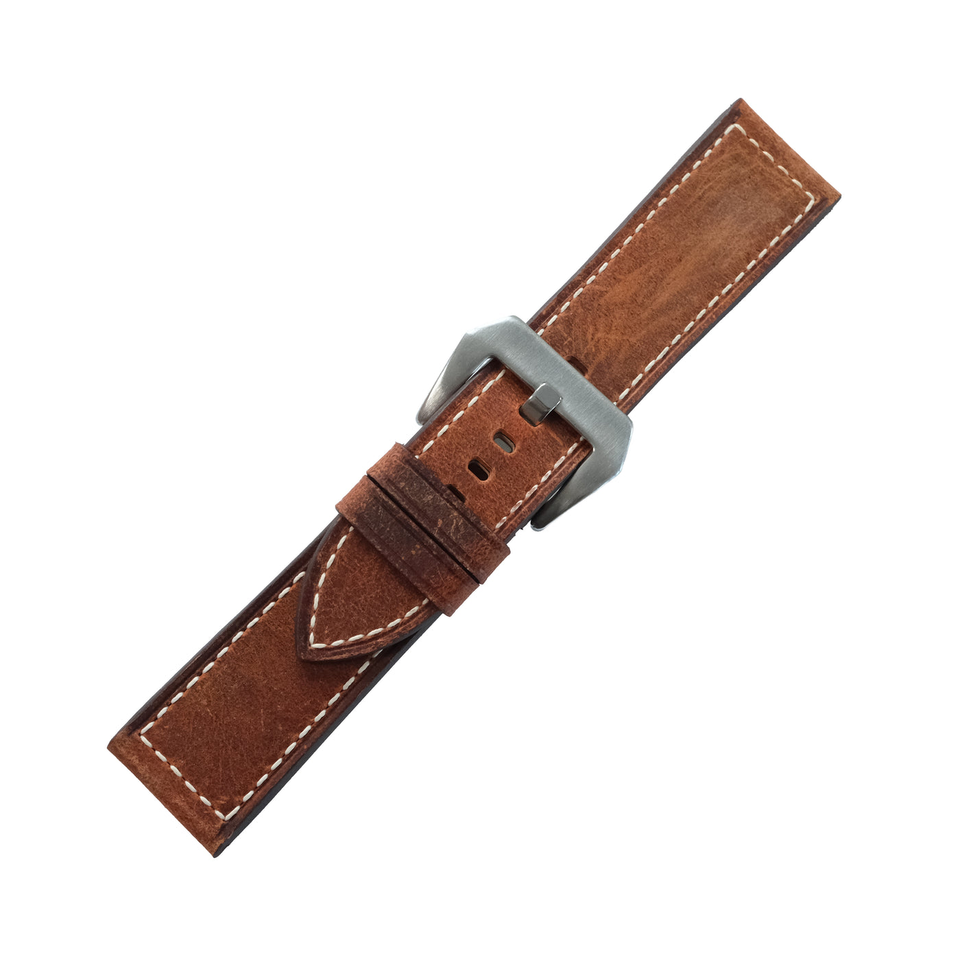 Flat Cognac Waxed Cowhide Leather Watch Strap