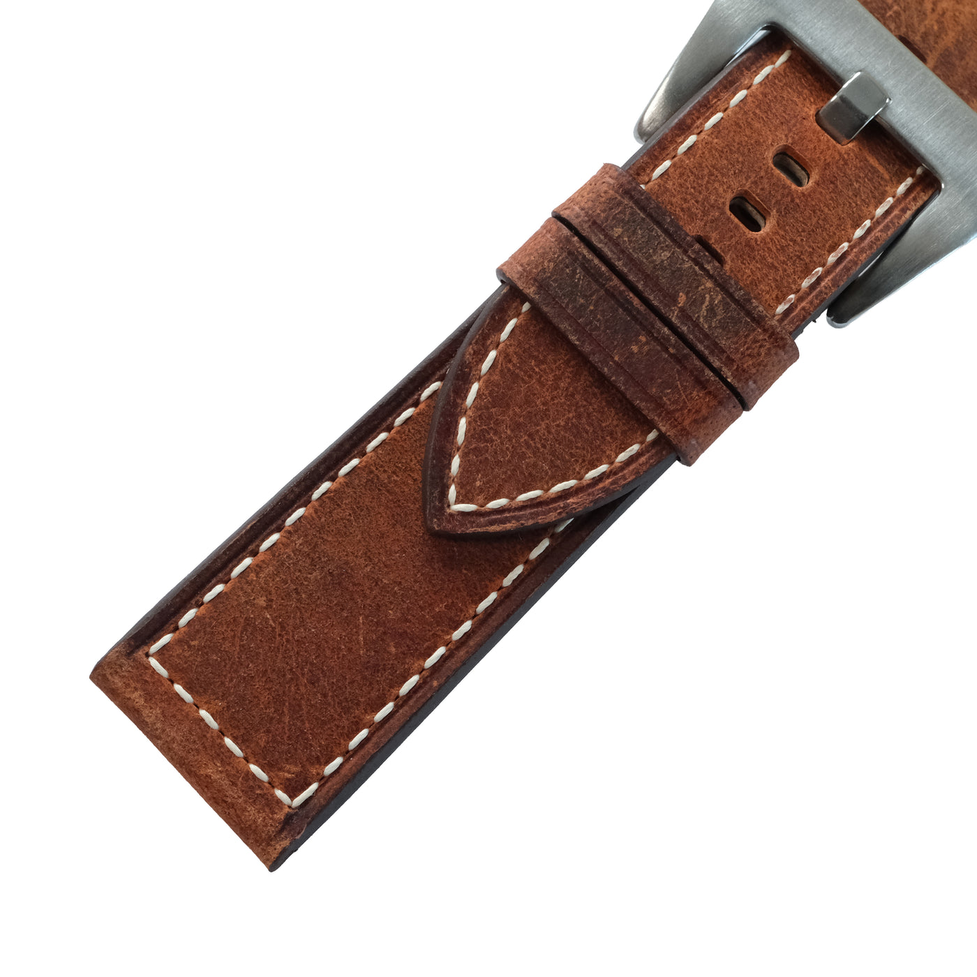 Flat Cognac Waxed Cowhide Leather Watch Strap