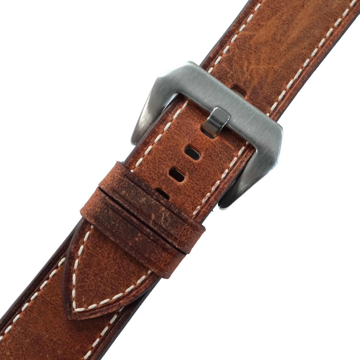 Flat Cognac Waxed Cowhide Leather Watch Strap
