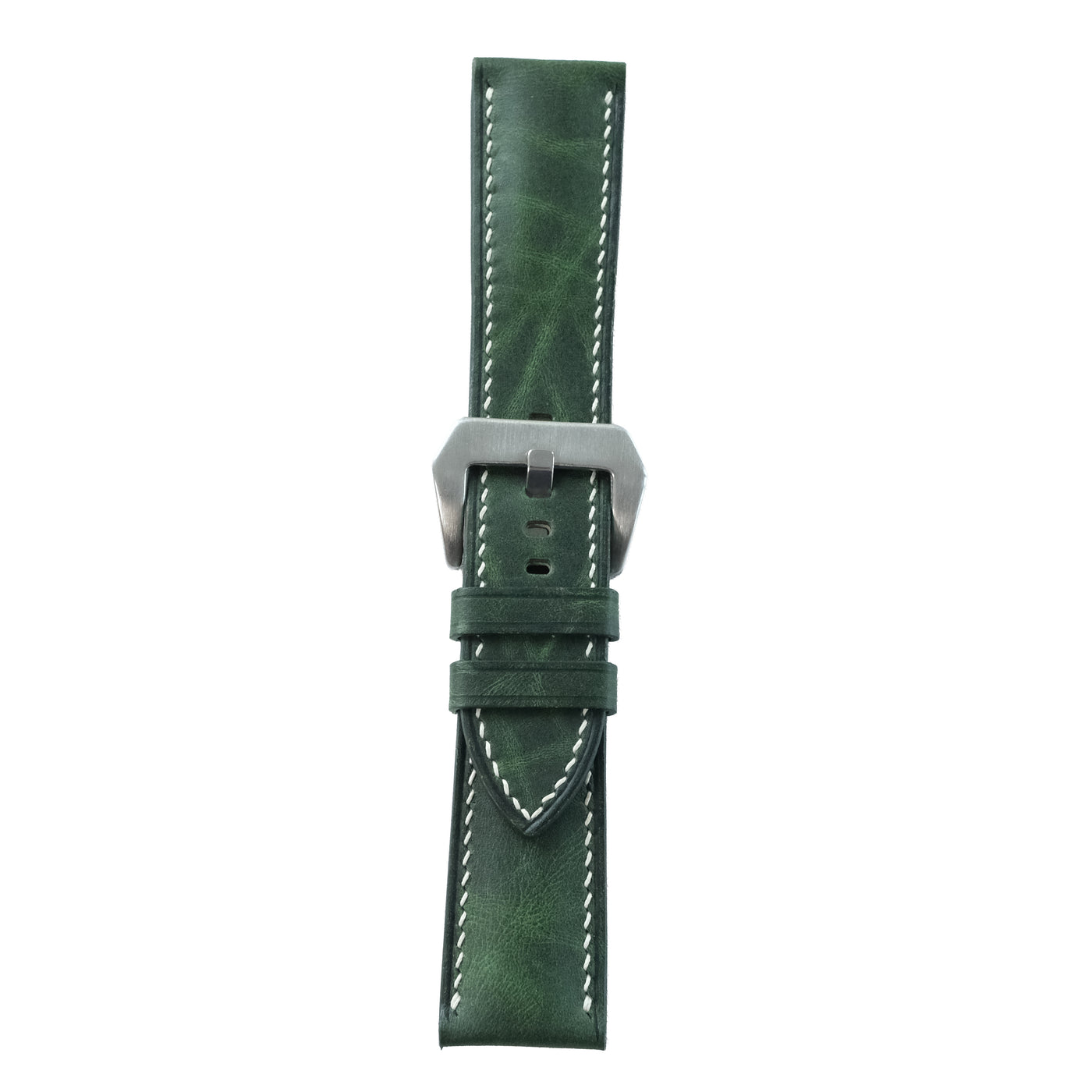 Flat Forest Green Waxed Cowhide Leather Watch Strap