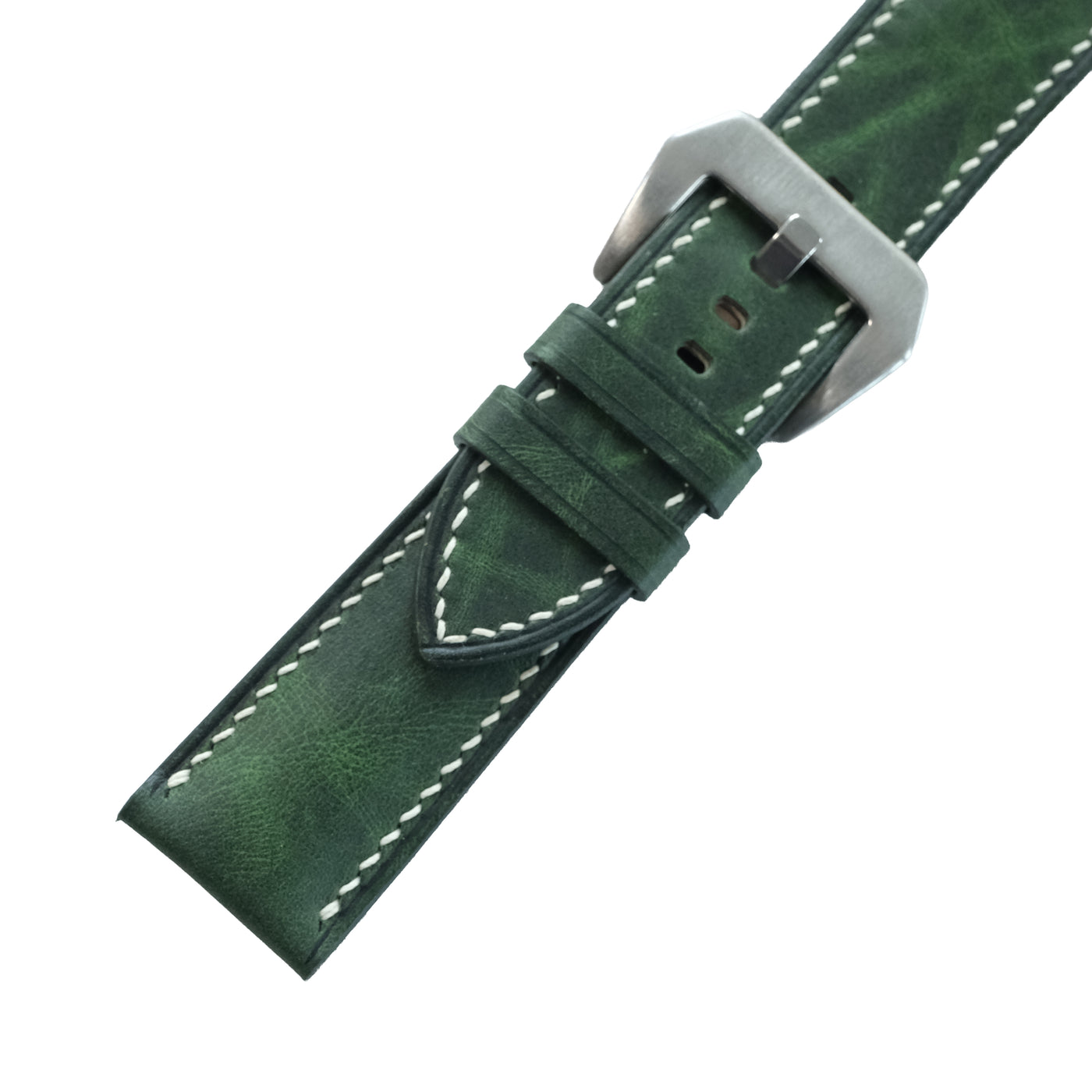 Flat Forest Green Waxed Cowhide Leather Watch Strap