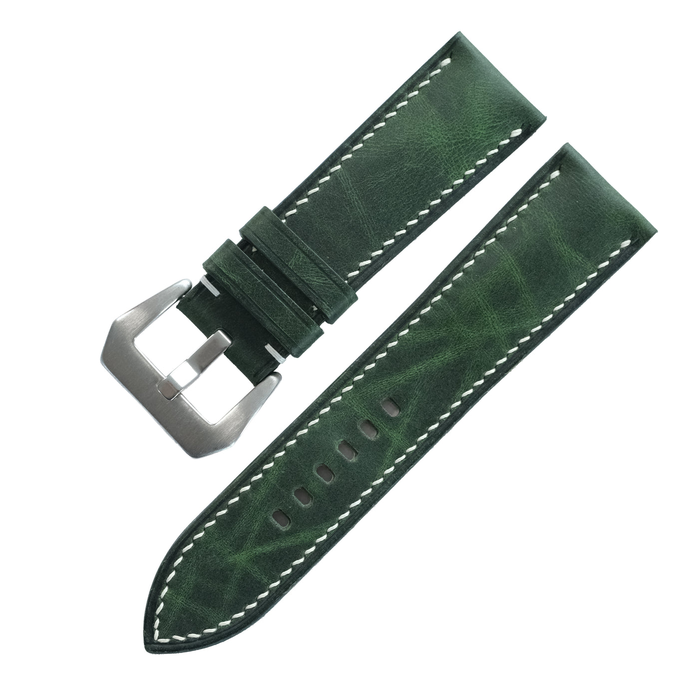 Flat Forest Green Waxed Cowhide Leather Watch Strap