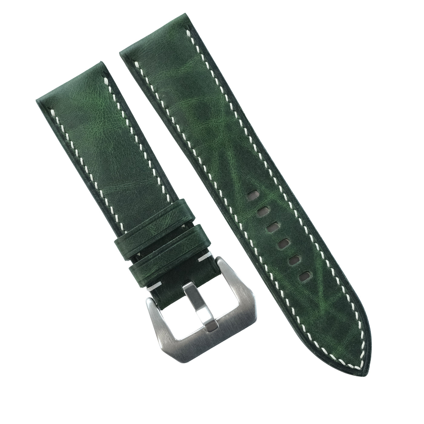 Flat Forest Green Waxed Cowhide Leather Watch Strap