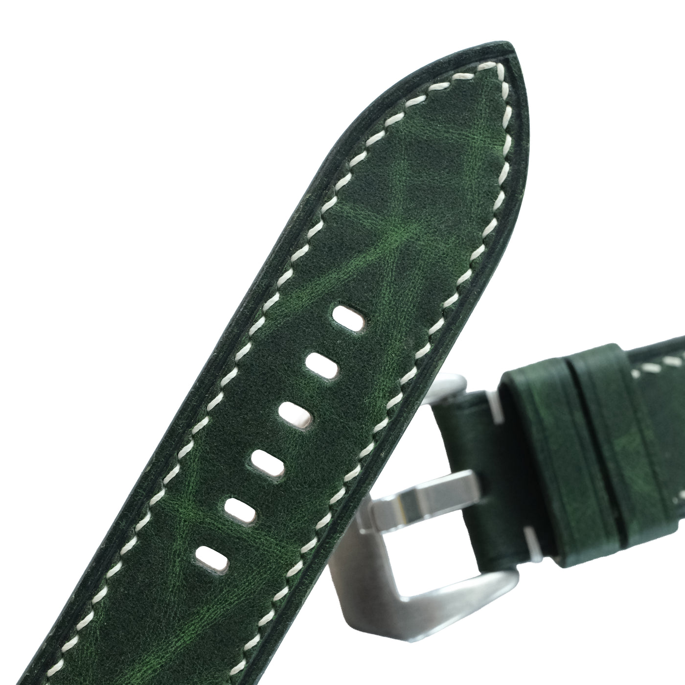 Flat Forest Green Waxed Cowhide Leather Watch Strap