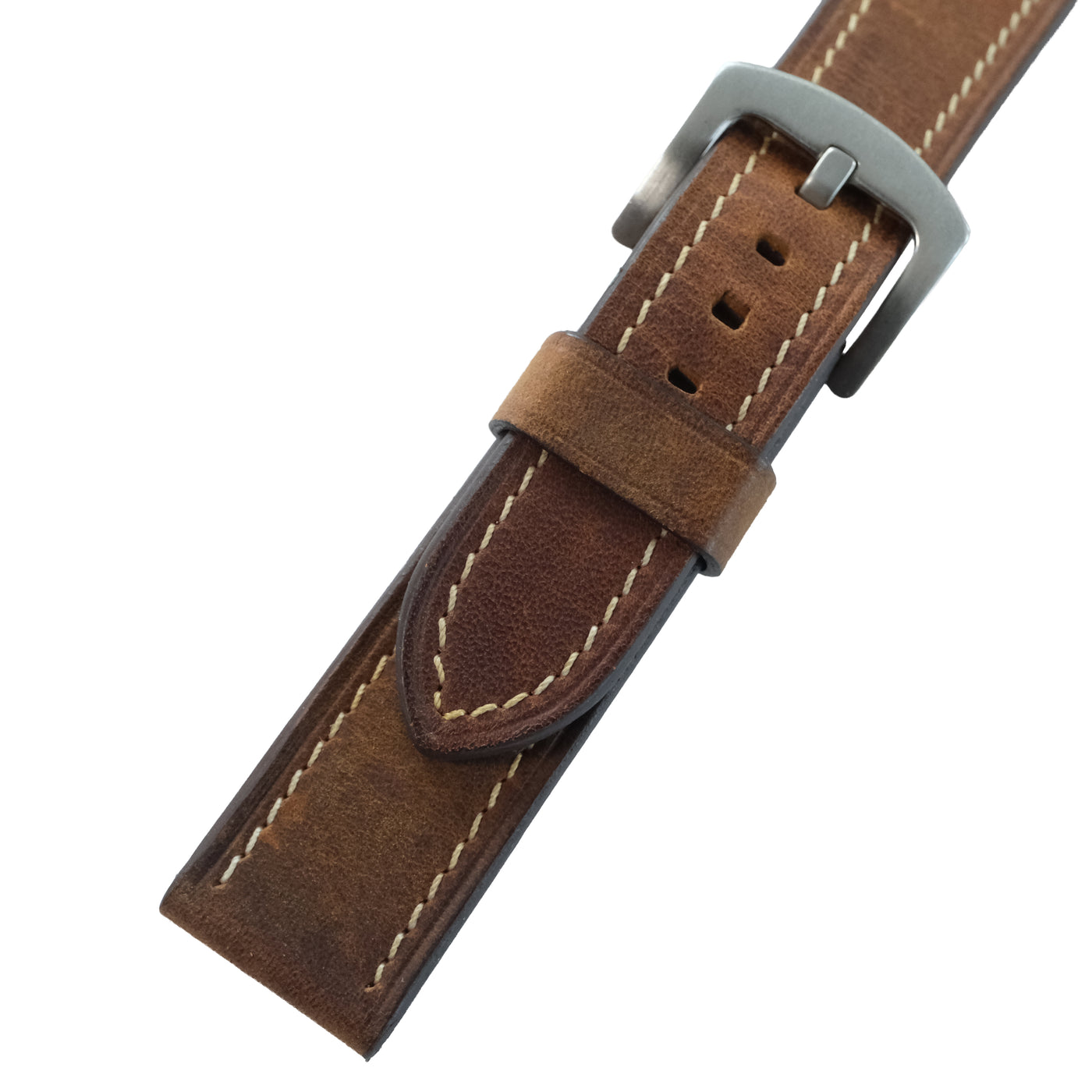 Flat Vintage Brown Waxed Cowhide Leather Watch Strap