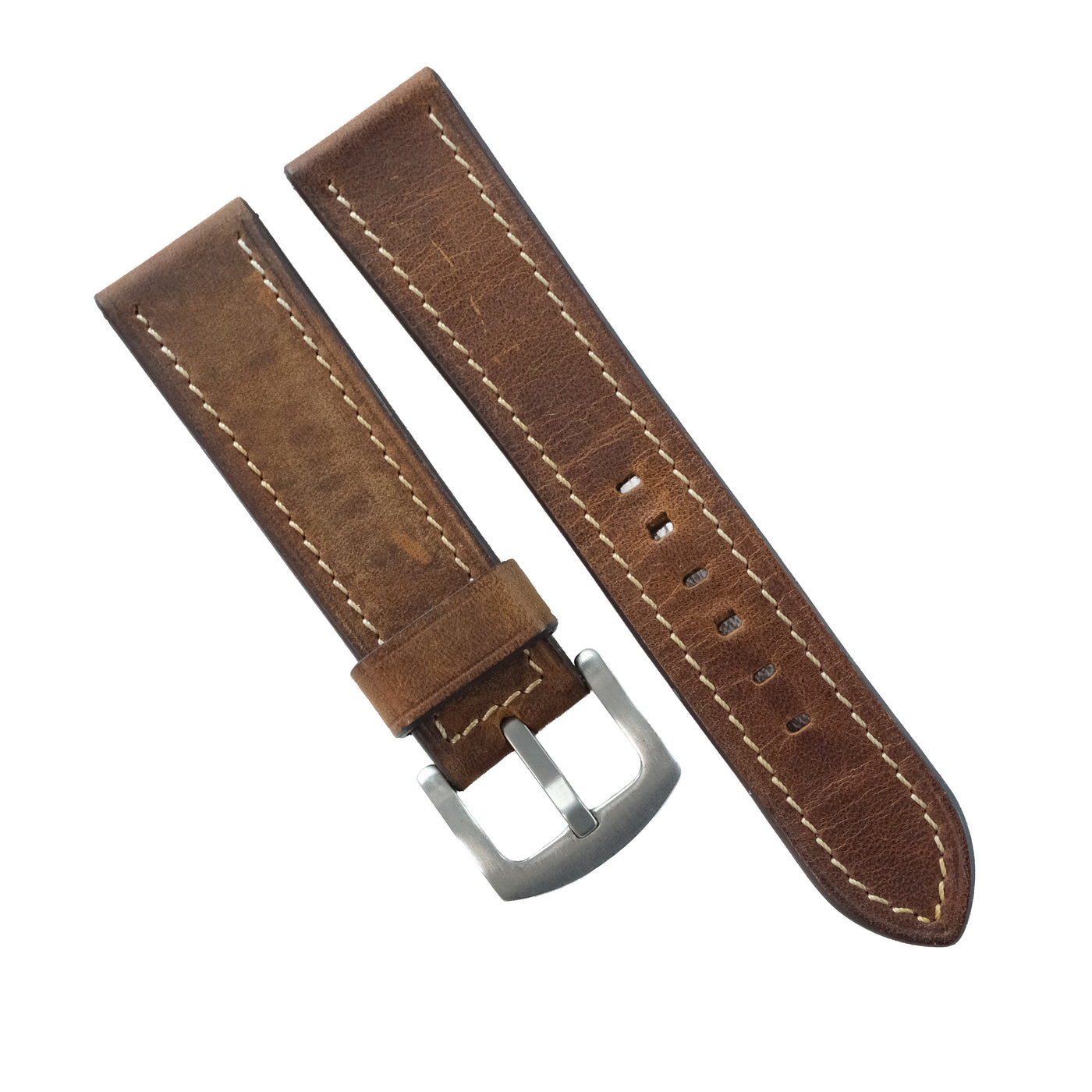 Flat Vintage Brown Waxed Cowhide Leather Watch Strap
