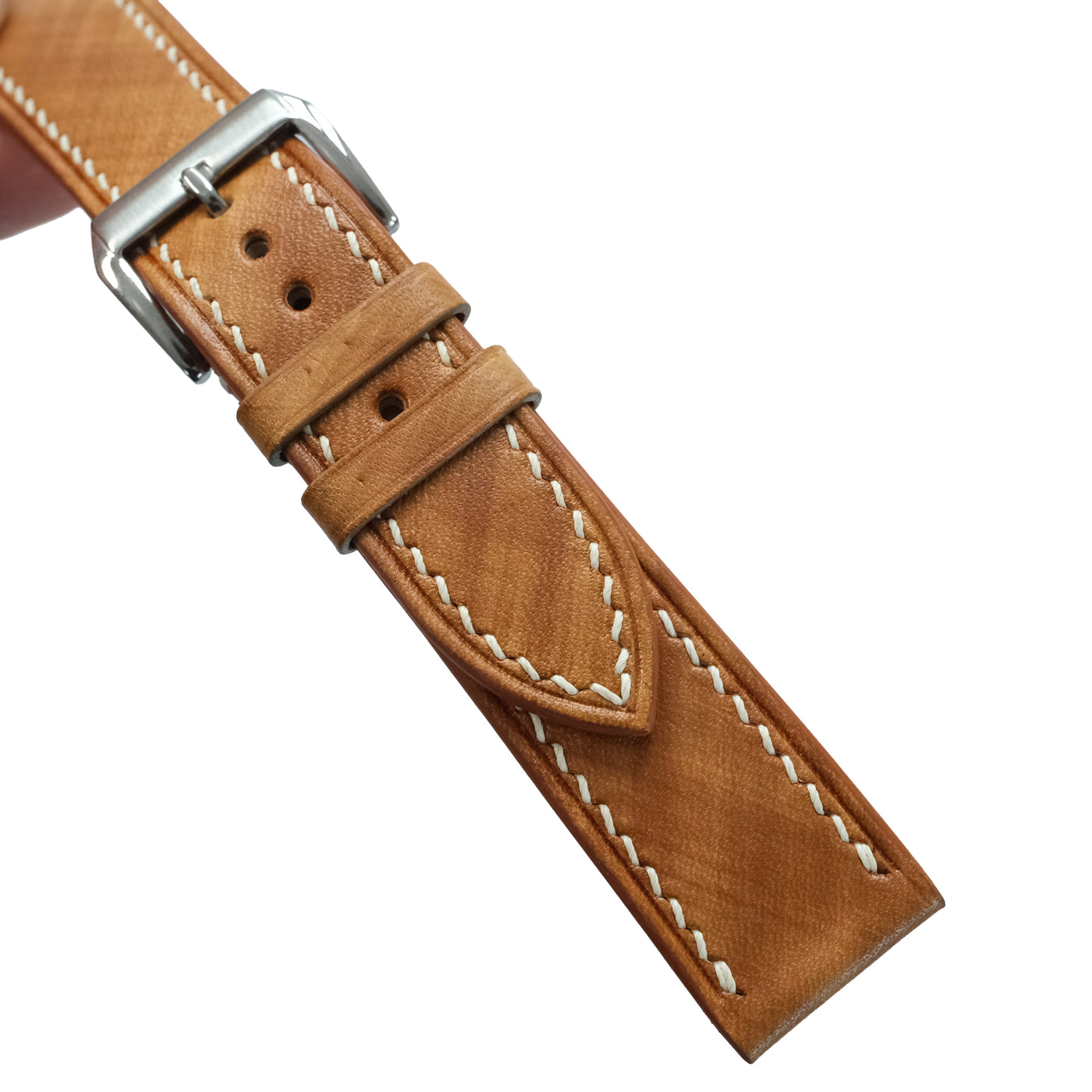 Flat Tan Wood Grain Patina Leather Watch Strap