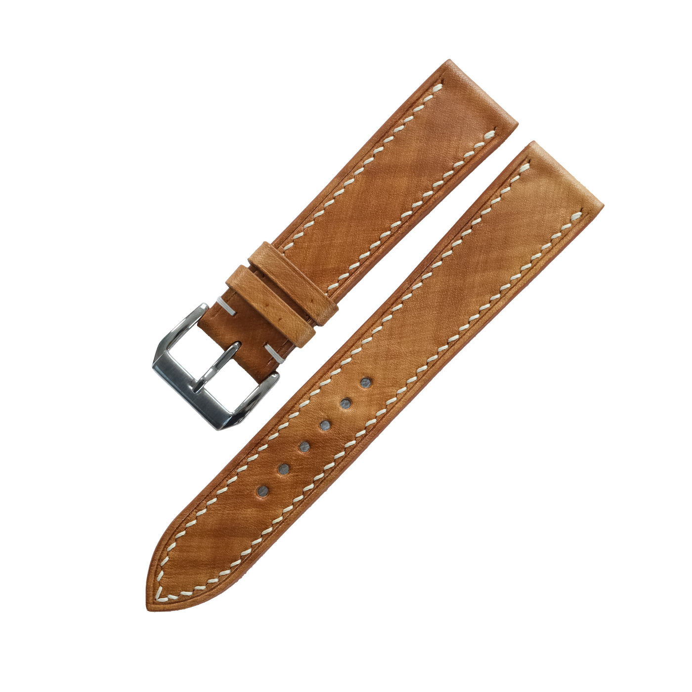 Flat Tan Wood Grain Patina Leather Watch Strap