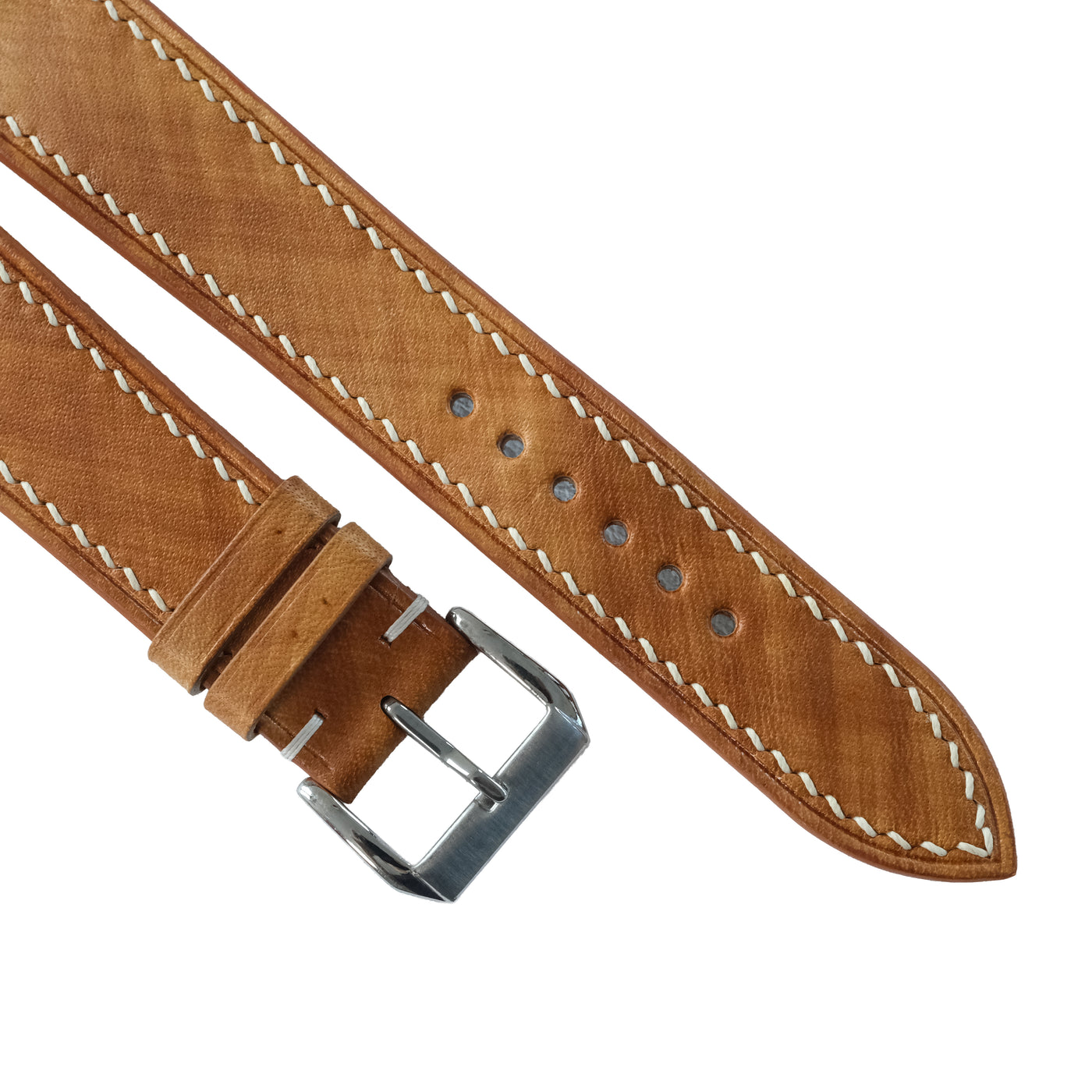 Flat Tan Wood Grain Patina Leather Watch Strap
