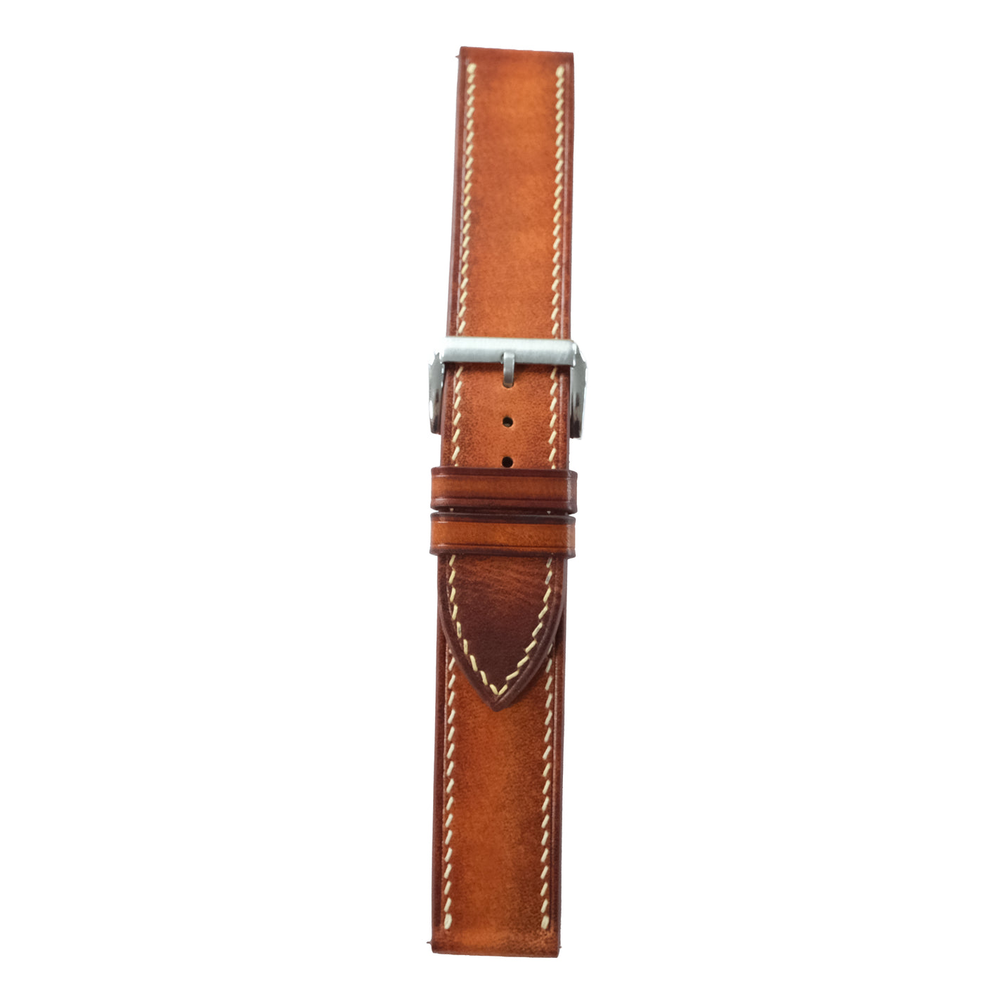 Flat Cognac Signature Patina Leather Watch Strap