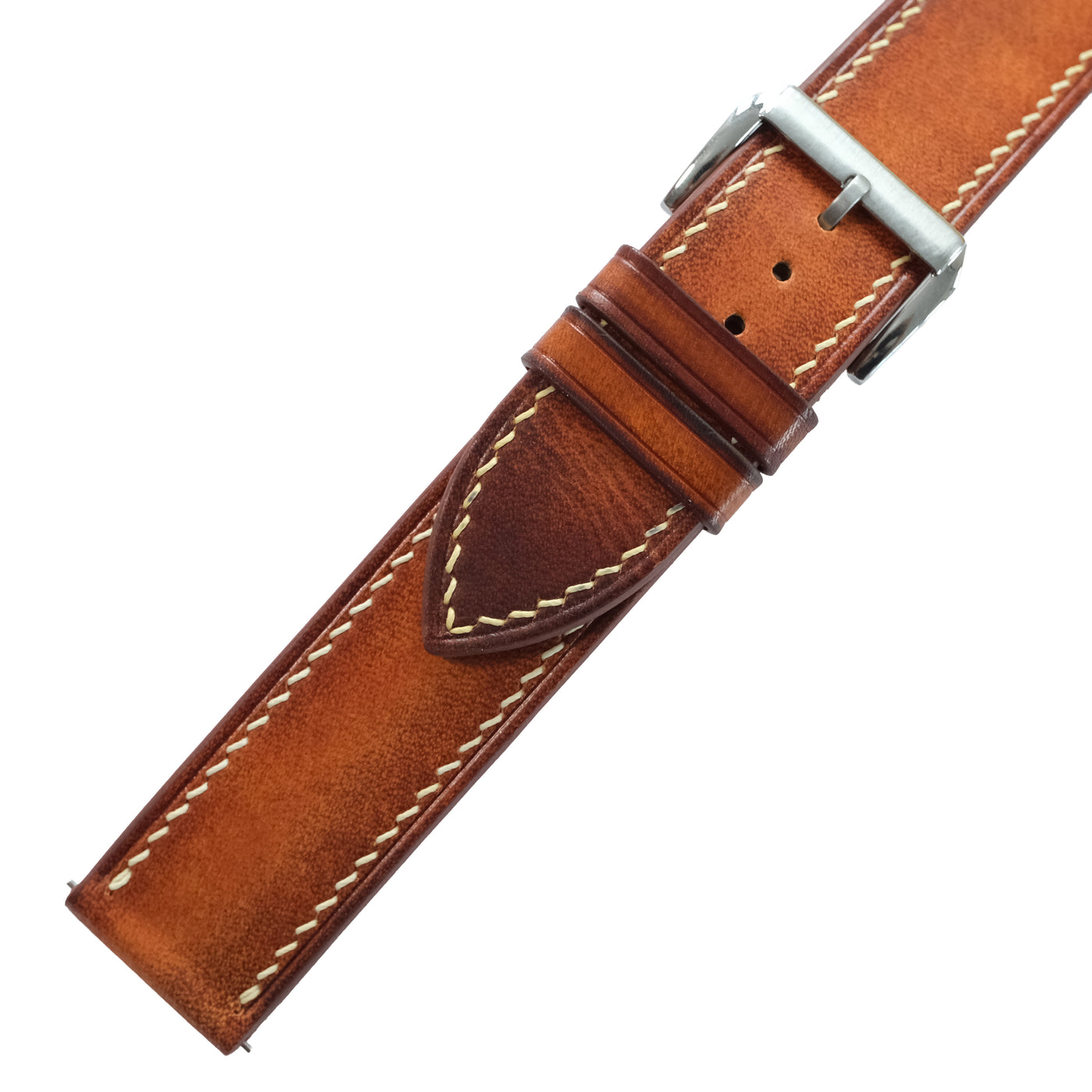 Flat Cognac Signature Patina Leather Watch Strap