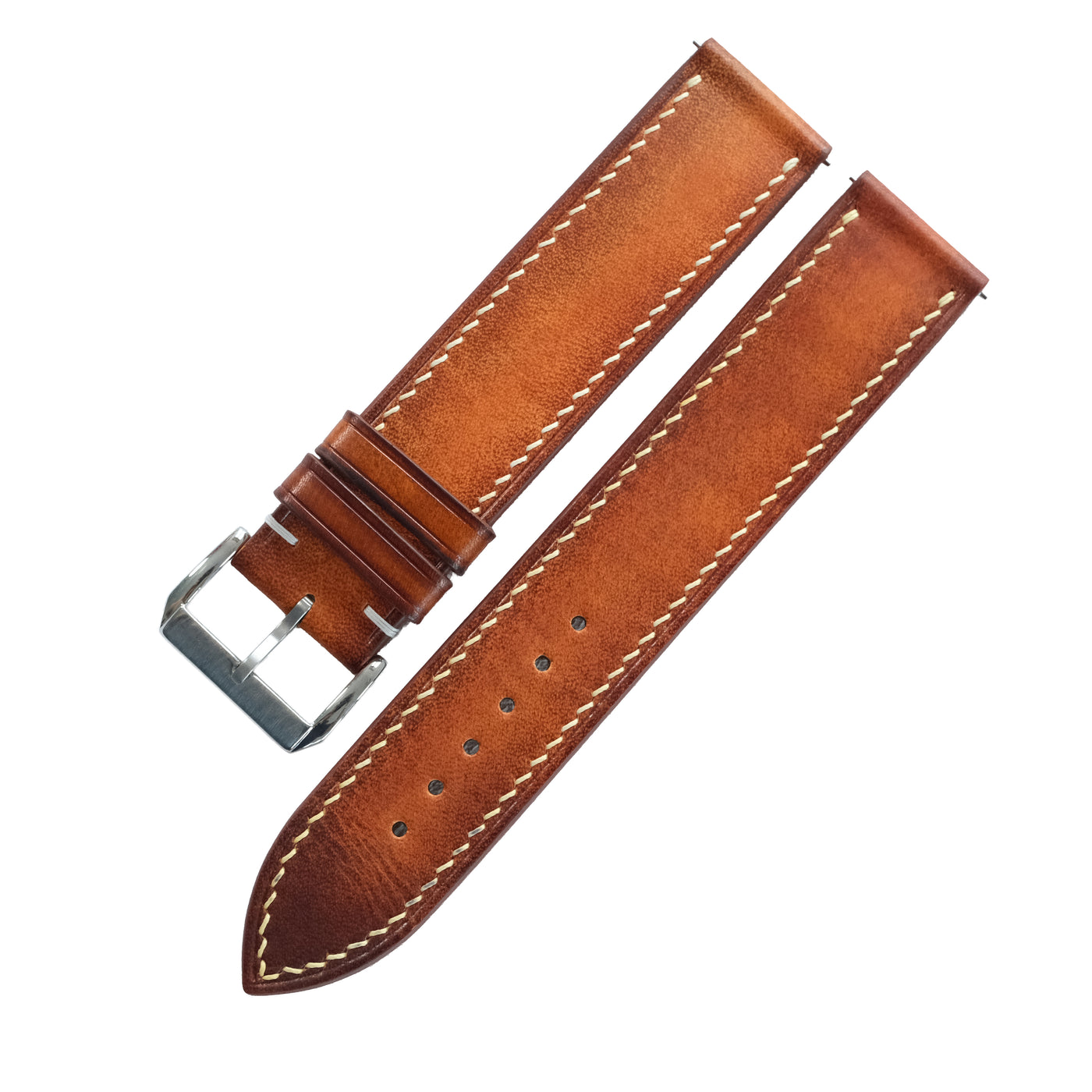 Flat Cognac Signature Patina Leather Watch Strap
