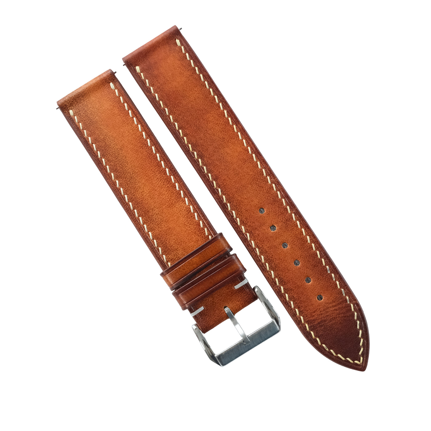 Flat Cognac Signature Patina Leather Watch Strap