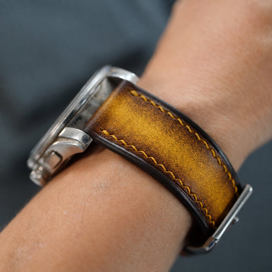 Yellow Black Patina Leather Watch Strap